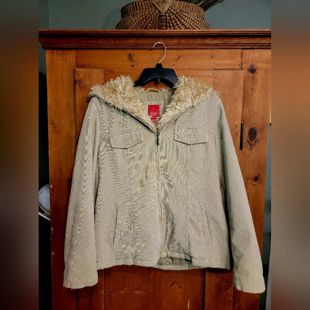ESPIRIT Outerwear corduroy vintage tan hooded jacket sz large